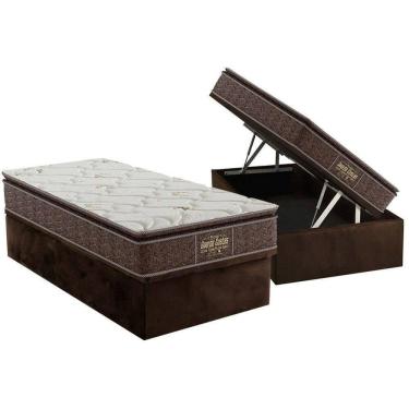 Imagem de Cama Box Baú Solteiro: Colchão Anatômico Probel Guarda Costas Extra Firme + Base Crc Suede Brown (88x188)