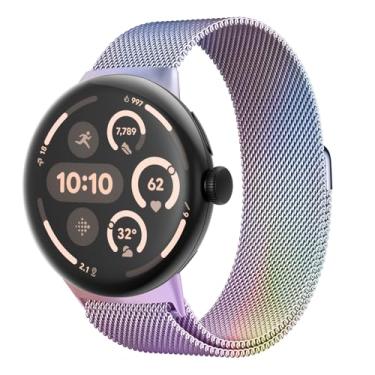 Imagem de Pulseira milanesa para Google Pixel Watch 3 de 45 mm/Pixel Watch 2 de 41 mm, para relógio Google Pixel para mulheres/homens, pulseira de substituição de aço inoxidável de malha de metal