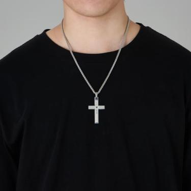 Imagem de Colares de cruz masculinos com pingente de cruz de aço inoxidável, acessórios religiosos, joias religiosas, One Size, Aço inoxidável, Sem Pedra Preciosa