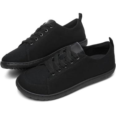 Imagem de HYPOCRUTE Tênis feminino sem cadarço de lona de cano baixo tênis branco moderno casual, Preto, 38