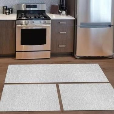 Imagem de Kit Tapete de Cozinha 3 Peças Luxo em Algodão Lavável – 2 Tapetes + 1 Passadeira Antiderrapante e Confortável (CRU)