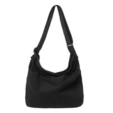 Imagem de KBTYE Bolsa carteiro de lona para mulheres, bolsa transversal para escola, Hobo, masculina, fofa, grande, bolsa leve, Preto