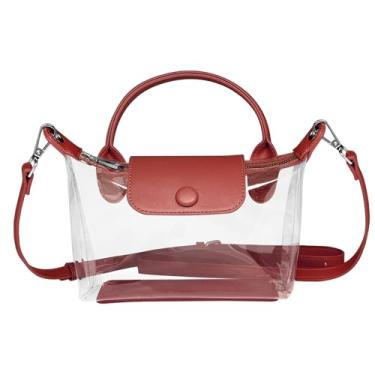 Imagem de Corsiampoo Bolsa transparente para eventos de estádio, bolsas transversais pequenas para mulheres, bolsas de mão de PVC para shows, eventos esportivos, Vermelho, 7.3 inches, Bolsa transparente; bolsas
