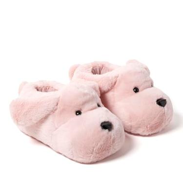 Imagem de Dearfoams Pantufas femininas de pelúcia CozyFoams – Sapatos felpudos de espuma viscoelástica confortável, cachorro pêssego, grande