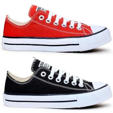 Imagem de Kit 2 Pares Tenis Casual Feminino Masculino All Kalum Star Vulcanizado Confortavel (PRETO + VERMELHO, BR, Adulto, Numérico, 34)