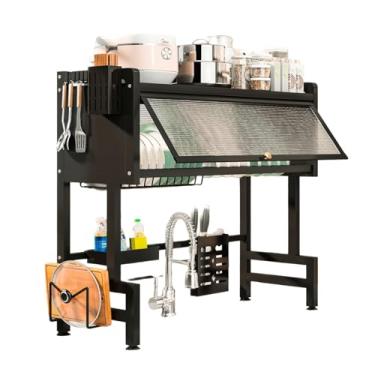 Imagem de Escorredor de Louças Suspenso com Porta Organizador Multifuncional para Pia Cozinha com Porta Copos Talheres Tábua até 30kg Preto Brinovar (75cm)