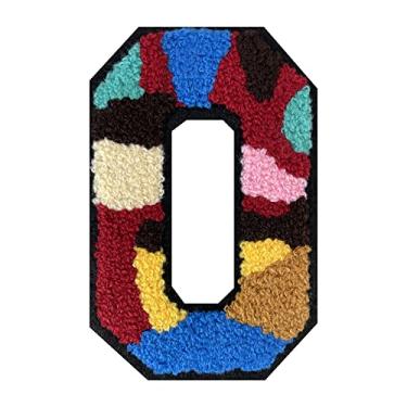 Imagem de 1 peça 11,4 cm colorido camuflagem chenille remendo com borda preta Camuflagem divertida ferro em letras para jaquetas e mochilas, adesivos modernos do alfabeto para bricolage, moda e presentes (O)
