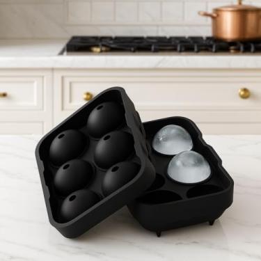 Imagem de Forma de Gelo Esférica 6 Cavidades Silicone com Tampa 22 mL – Bandeja 17,5×12,5×3 cm para Drinks, Whisky, Festa