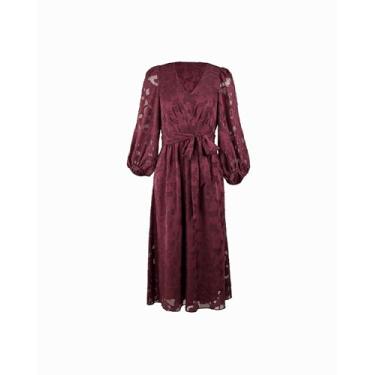 Imagem de Anne Klein Vestido feminino midi estampado com gola V e manga 3/4, Roxa, 50