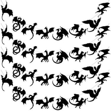 Imagem de Banner de festa Henoyso Black Dragon Birthday 4 unidades