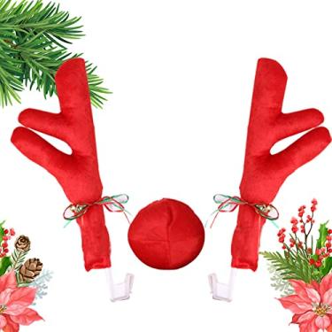 Imagem de aqxreight Carro Chifres de Rena Nariz Conjunto Bonito Engraçado Conjunto de Carro de Rena Com Sinos para Decoração de de Natal Marrom (Vermelho)