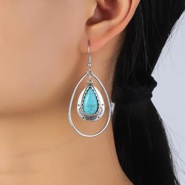 Imagem de Brincos de ouro para mulheres, brincos prateados, acessórios contemporâneos, turquesa