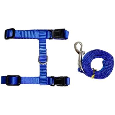 Imagem de Coleira Peitoral para Gatos com Guia, Ajustável em Poliéster, Pescoço 19-33cm, Tórax 24-41cm, Sistema de Segurança com Fivelas (Azul)