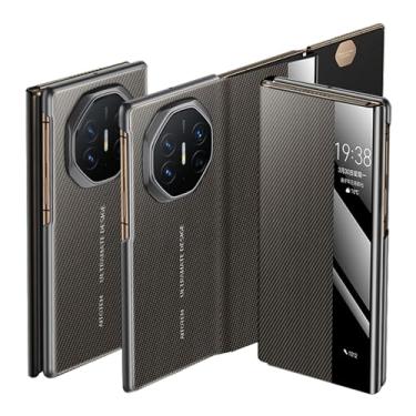 Imagem de HAOMRIYL Capa de couro para Huawei Mate XT, capa magnética de janela lateral inteligente com textura de fibra de carbono flip tudo incluído, marrom, Mate XT