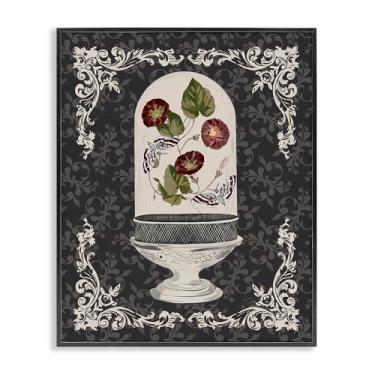 Imagem de Stupell Industries Traças e papoulas em cúpula de vidro, arte giclée emoldurada cinza, design por Radhika Modi, 76 x 61 cm