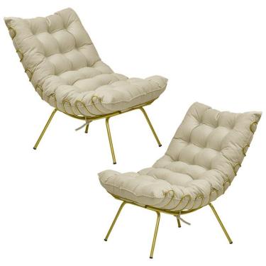 Imagem de Kit 2 Poltronas Abel Base de Ferro Dourada Veludo Bege