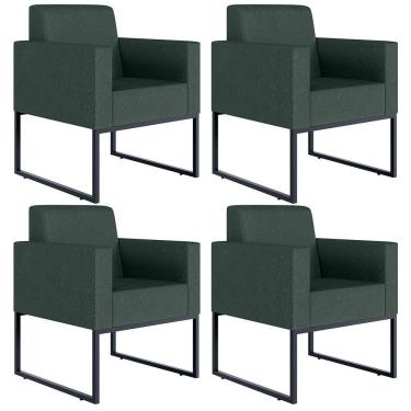 Imagem de Kit 04 Poltronas Helô L02 Linho Verde Musgo