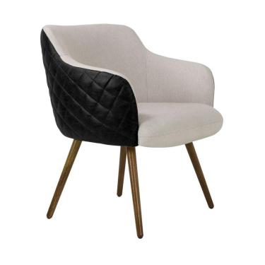 Imagem de Poltrona Kitana Pés Palito Couro/linho Preto Areia