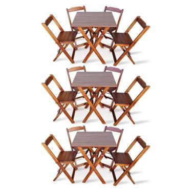 Imagem de Kit 3 Conjunto Com Jogo De Mesa 60x60 Com 4 Cadeiras Dobráveis Imbúia Cor: Marrom