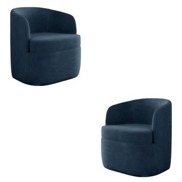 Imagem de Kit 2 Poltronas Decorativas Bel Sala De Estar Base Giratória Veludo Azul Marinho G33 - Gran Belo