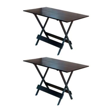 Imagem de Kit 2 Mesas Dobravel De Madeira 120 X 70 - Marrom - Marrom