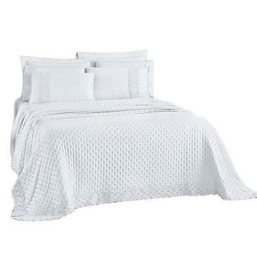 Imagem de Kit Cobre Leito Colcha Nobre Casal Queen 3 Peças Micropercal 200 Fios Matelado - Branco Neve
