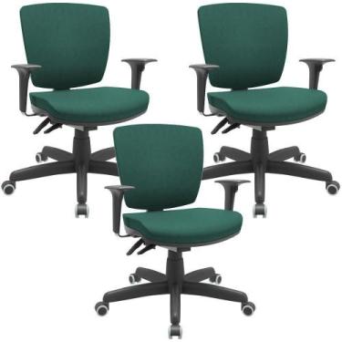 Imagem de Kit 03 Cadeiras Escritório Executiva Office Giratória Preto Baixa Flex