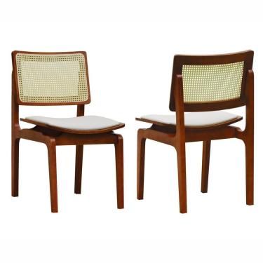 Imagem de Kit 2 Cadeiras Gus Madeira Maciça Encosto Telinha Assento Anatômico - Amêndoa Estofado Corano Bege