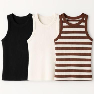 Imagem de Kit 3 Blusas Feminina Ribana Algodão Premium - 77VS LEVOSCH, Preto, Of