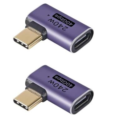 Imagem de 2 peças de adaptador USB C macho para fêmea de ângulo reto de 90 graus, extensor de adaptador USB tipo C suporta 240W, 40Gbps, 8K @60Hz para Steam Deck, MacBook, Thunderbolt etc. (dobra lateral de 90°