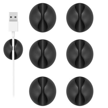 Imagem de Suporte de cabo, clipes de cabo, 6 peças, organizador de cabos adesivos pretos, suporte de carregador para mesa de cabeceira, mesa, escritório ou mouse
