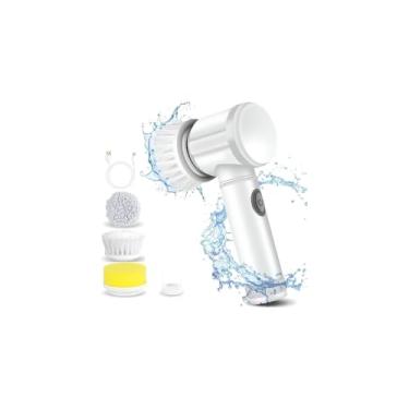 Imagem de Escova Giratória Multiuso Recarregável, Branca, com USB, 3 Cabeçotes, Material Plástico, 20x8.5x6cm, para Limpeza Doméstica