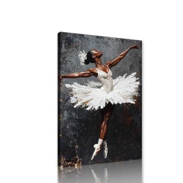 Imagem de Arte de parede em tela de bailarina afro-americana, elegante, feminina, tutu branco, pôsteres, decoração de parede, meninas, negras, dança, bailarina, arte para sala de estar, quarto, estúdio de dança