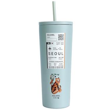 Imagem de AQUAREL Copo City Edition Seoul 680 g – Copo de viagem isolado a vácuo de aço inoxidável com tampa e canudo, garrafa de água e café gelado com isolamento de parede dupla, série de presentes