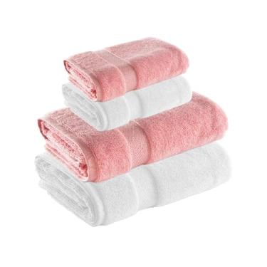 Imagem de Jogo de Toalhas Super Soft Zero Twist 4 Pe�as � Banh�o e Rosto � 500g/m� � Toque Macio, Alta Absor��o e Secagem R�pida � Altihaus (Branco/Rosa)