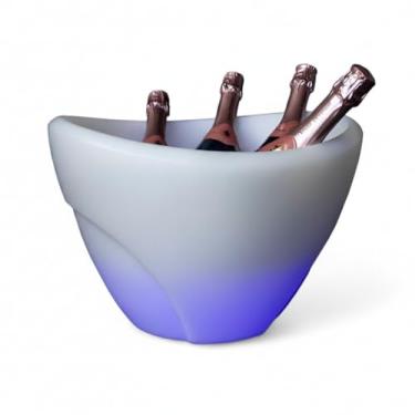 Imagem de Champanheira Iluminada com LED, Balde de Gelo Dupla Parede Branco, 13L, Capacidade para 4 Garrafas, 16 Cores e 3 Efeitos Automáticos