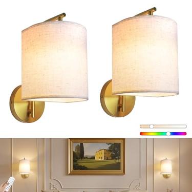 Imagem de Laiebri Arandelas de parede recarregáveis operadas por bateria conjunto de 2 luzes de parede sem fio com controle remoto 12 cores RGB lâmpadas magnéticas 5200mAh bateria sem fio arandelas para quarto