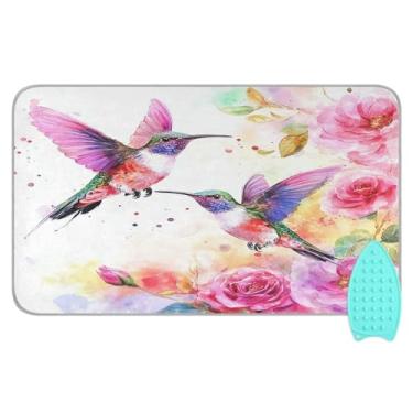 Imagem de Tatenale Tapete de engomar de beija-flor vermelho aquarela para mesa cobertor portátil para lavadora e secadora bancada viagem