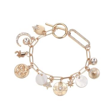 Imagem de FANZE Pulseiras Paperlip para mulheres, zircão cúbico, corrente banhada a ouro 14 k, berloque, joia de presente para casamento, festa de aniversário, formatura, Natal, Medium, Zinco, Sem Pedra