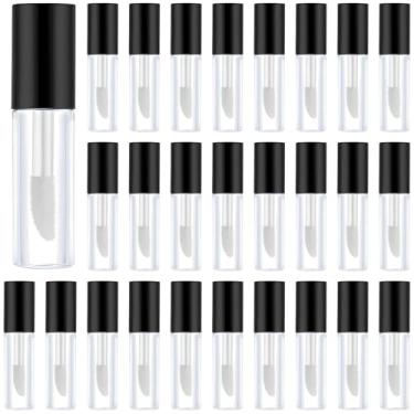 Imagem de 50 mini tubos de brilho labial, recipientes cosméticos transparentes com escova macia e tampas pretas, frascos à prova de vazamento de 1,2 ml para viagens, amostras e projetos DIY