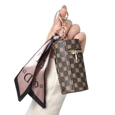 Imagem de Mini estojo de batom com chaveiro, mini porta-moedas retrô para mulheres, organizador de batom de viagem com chaveiro para mulheres, Café