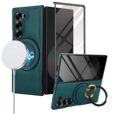 Imagem de XKchatpt Capa para Samsung Galaxy Z Fold 6, suporte giratório de 360° com protetor de tela, couro PU suporta carregamento sem fio, antichoque, capa antiqueda para Galaxy Z Fold 6 (verde)