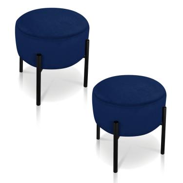 Imagem de Kit 02 Puffs Iron Suede Azul Marinho Base Preto Palito