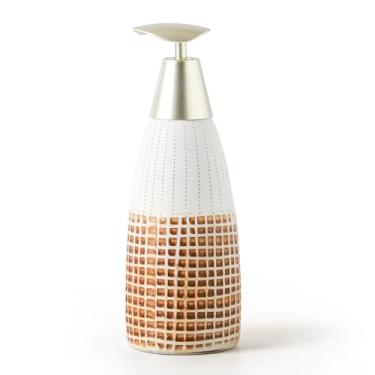Imagem de Dispensador de sabão de cerâmica com bomba de plástico – Dispensador de líquido recarregável de 340 g para banheiro, cozinha, escritório, hotel, Airbnb ou aluguel de férias (Tipo F)