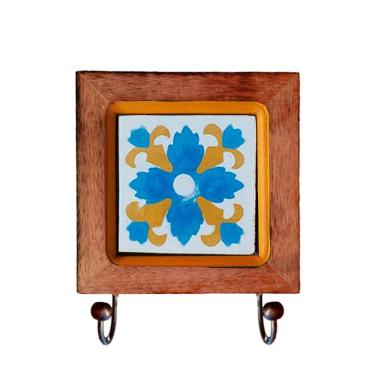 Imagem de Cabideiro De Madeira Com Ladrilho Hidráulico Porta Chaves Bolsas Ladrilho I1