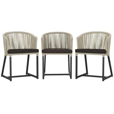 Imagem de 3 Cadeiras De Jantar Noronha Preta Corda Náutica E9 Trama Rami