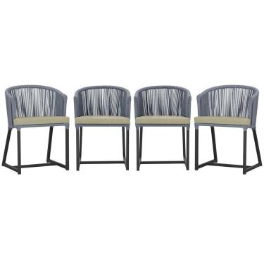 Imagem de 4 Cadeiras De Jantar Noronha Preta Corda Náutica E7 Trama Prata
