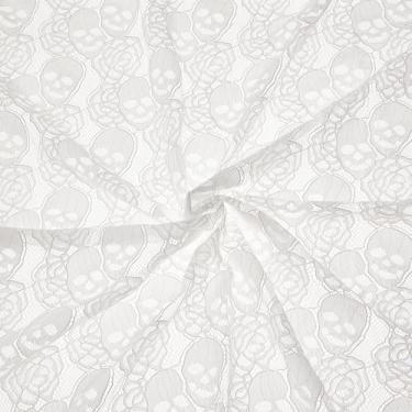Imagem de letsinstyle Tecido de renda de crânio de 1 jarda de 1,7 m, tecidos de nylon branco gótico de Halloween, acessórios de roupas de malha não elástica para cortina de toalha de mesa de Halloween