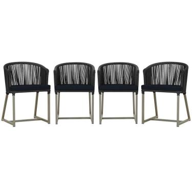 Imagem de 4 Cadeiras De Jantar Noronha Fendi Corda Náutica E12 Trama Preto