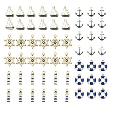 Imagem de KMYZQDV 60 peças de pingentes náuticos para fabricação de joias, pingentes e contas de âncora de pirata costeira para pulseiras, mini bandeiras de barco marítimo de verão, acessórios de bolsa de mão